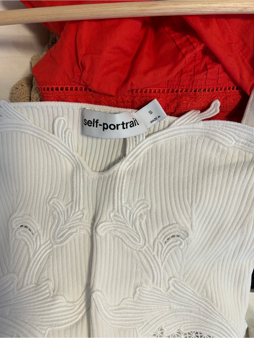 Self-Portrait White Lace Insert Ribbed Knit Top - Picture 3 of 4